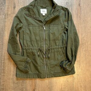 Old Navy 4-pocket Army Field Jacket Shaping Drawstring Waist Size XS Army Green